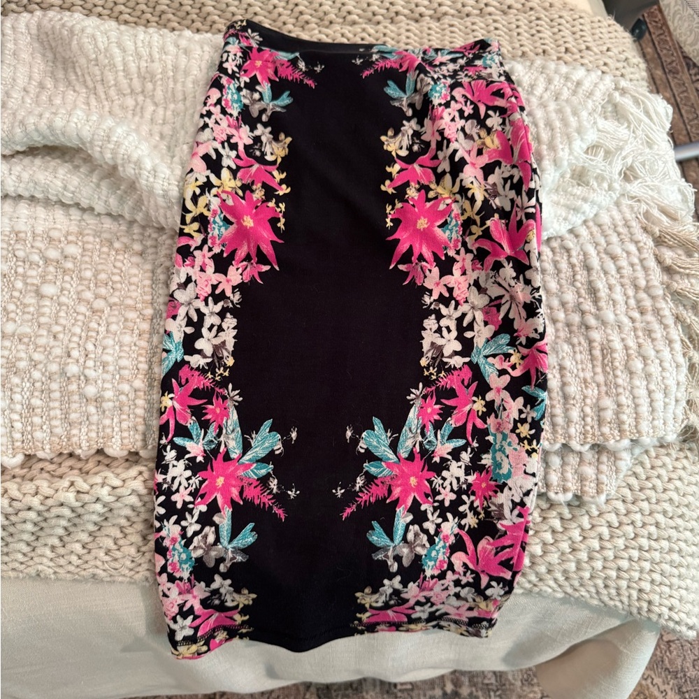 Maternity H&M Black Skirt with Pink and Blue Floral Design